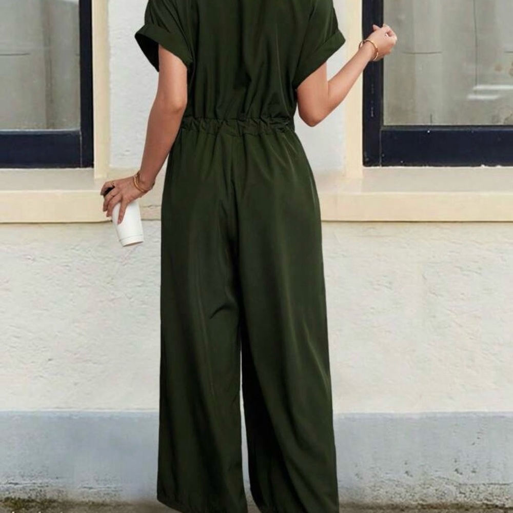Casual Solid Color Drawstring Waist Jumpsuit - image 2